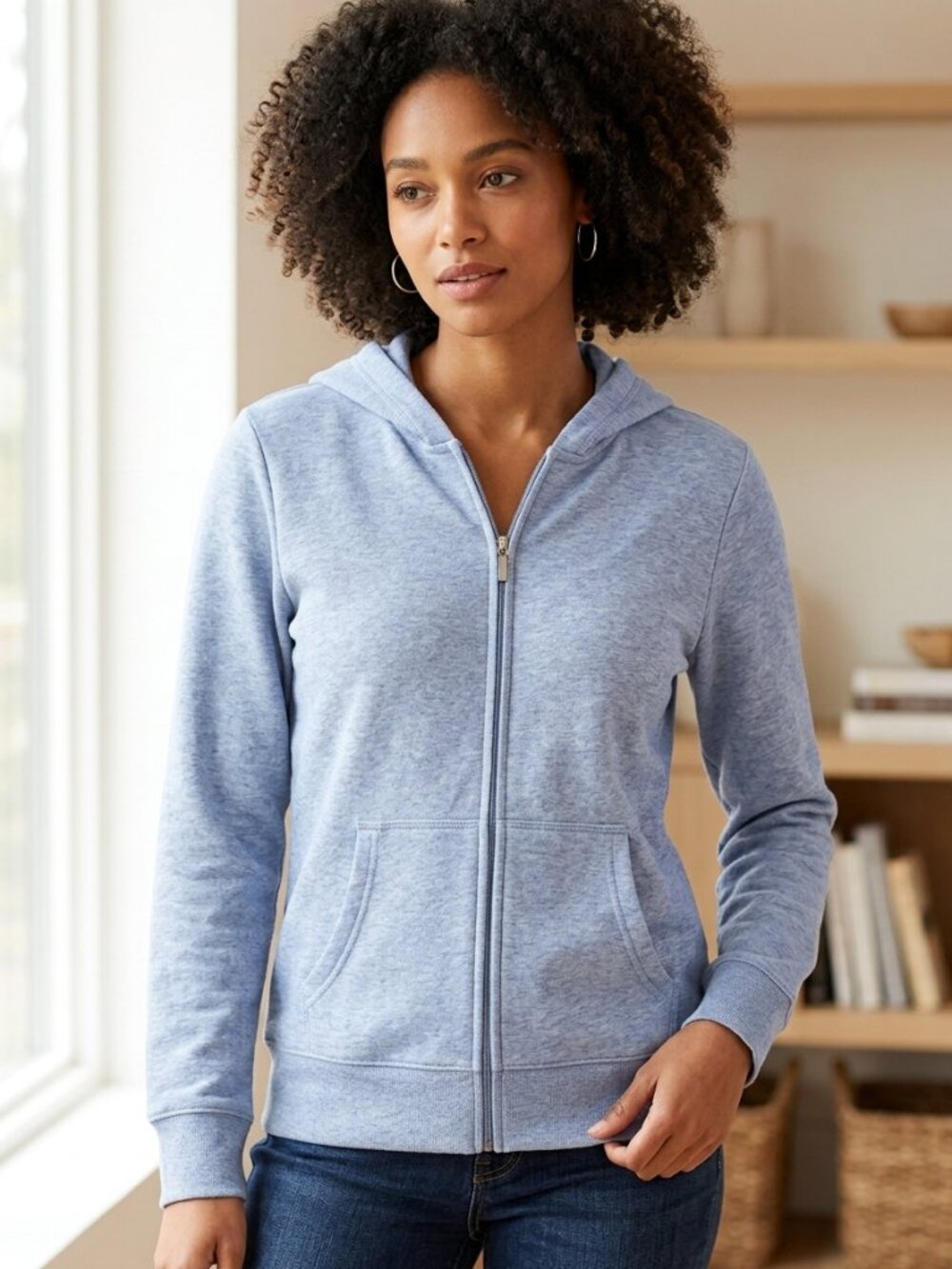 Classic soft blue full-zip hoodie from Karen Scott